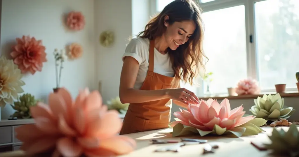 Como fazer flor de papel grande para decoração com método profissional e baixo custo