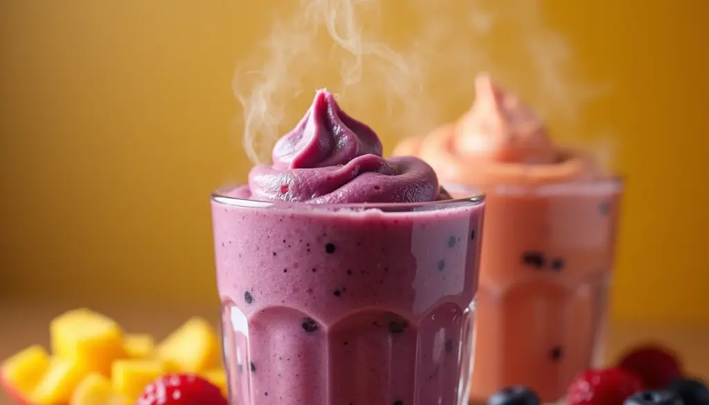 Vitamina de frutas cremosa em 5 minutos: parecia sorvete Vitamina de frutas cremosa em 5 minutos: parecia sorvete